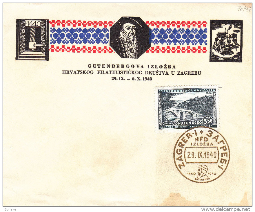 Ponts - Exposition Philatélique - Yougoslavie - Document De 1940 ° - Oblit Zagreb - Valeur 17 € - Presse Gutenberg - Covers & Documents