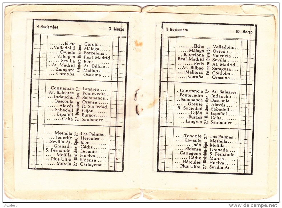 CALENDARIO De LIGA - ESPANA - FUTBOL - Primera Division, 2e; Division - SOCCER - 1962/1963 - Petit Format : 1961-70