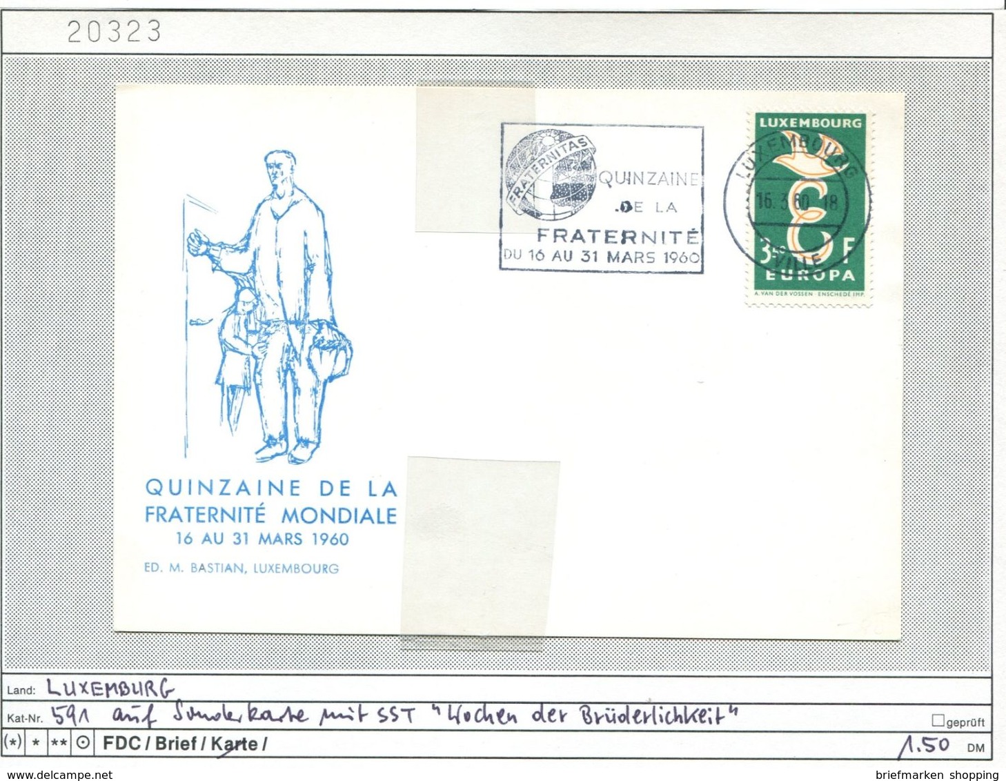 Luxemburg 1960 - Luxembourg 1960- Michel  591 Auf Sonderpostkarte Wochen Der Brüderlichkeit / Quinzaine De La Fraternité - In Gedenken An