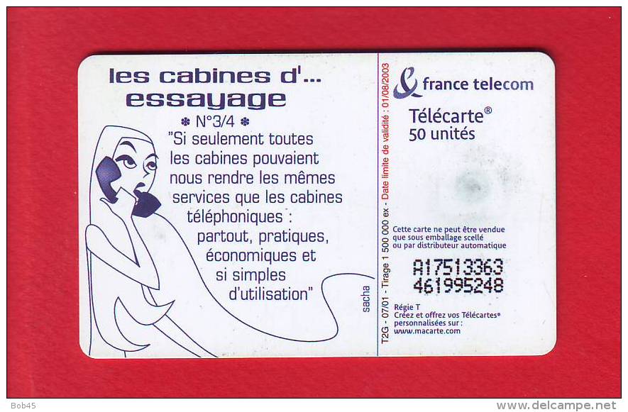 825 - Telecarte Publique Les Cabines 3 Essayage (F1158) - 2001