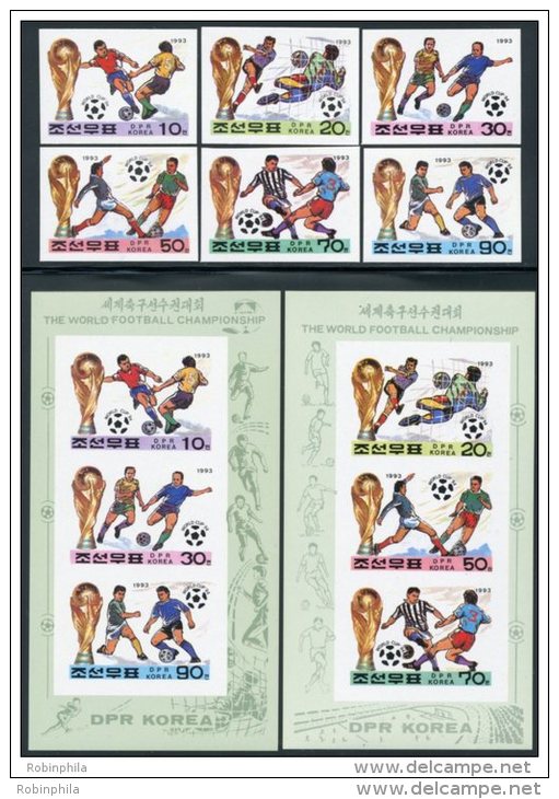 Korea 1993, SC #3213-18,3213a-14a, Imperf 6V+2M/S, World Cup, Football - 1994 – USA