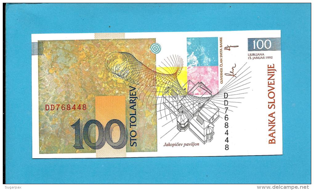 SLOVENIA - 100 TOLARJEV - 1992 - Pick 14 -  UNC. - Prefix DD - Banka Slovenije - 2 Scans - Slovénie