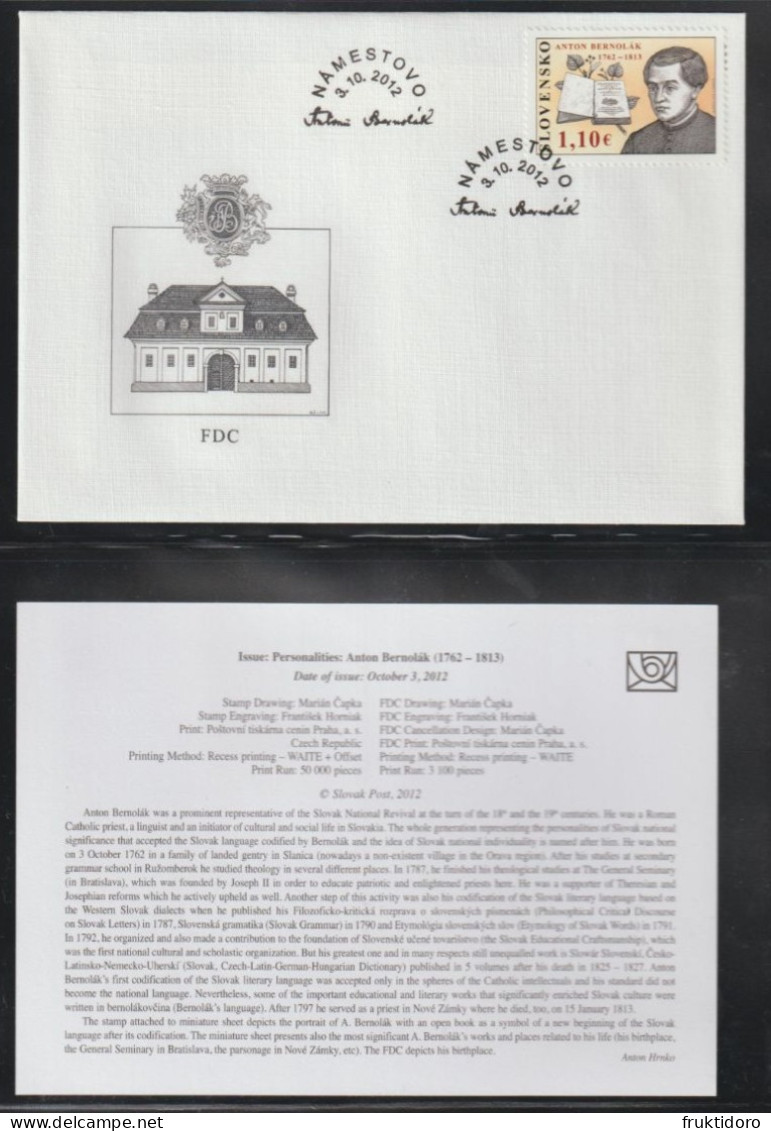 Slovakia FDCs 2012 - Easter - Europa - Personalities