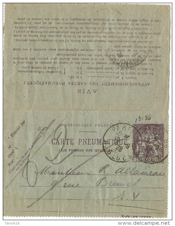 LBON10- CL PNEUMATIQUE CHAPLAIN 1f50  VIOLET PARIS RUE GLUCK - Neumáticos