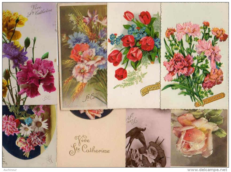 Prénom Catherine - Lot 10 Cartes Fantaisies Fleur - Prénoms