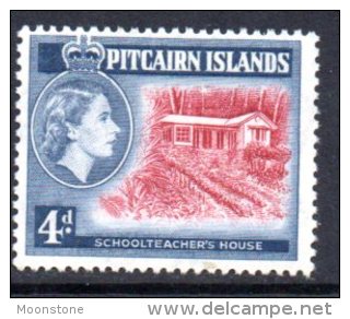 Pitcairn Island 1957 QEII 4d Schoolteacher´s House Definitive, Hinged Mint - Pitcairn