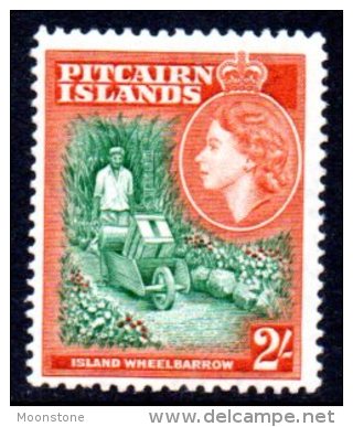 Pitcairn Island 1957 QEII 2/- Wheelbarrow Definitive, Hinged Mint - Pitcairn Islands