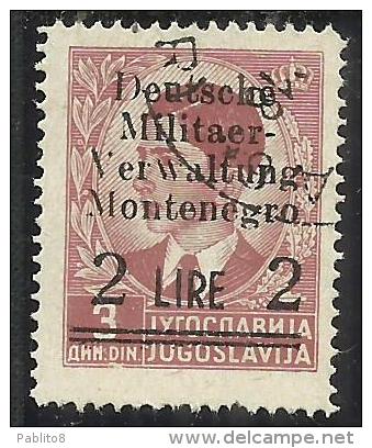 MONTENEGRO 1943 OCCUPAZIONE TEDESCA GERMAN OCCUPATION SOPRASTAMPATO SURCHARGED LIRE 2 SU 3 D USATO USED OBLITERE´ - Deutsche Bes.: Montenegro