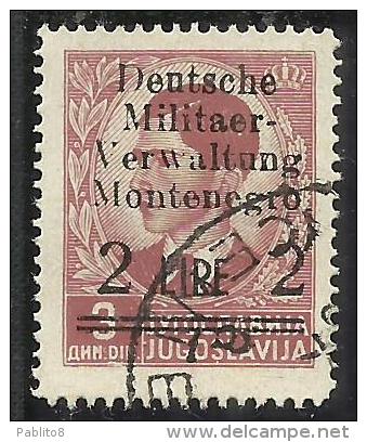 MONTENEGRO 1943 OCCUPAZIONE TEDESCA GERMAN OCCUPATION SOPRASTAMPATO SURCHARGED LIRE 2 SU 3 D USATO USED OBLITERE´ - Ocu. Alemana: Montenegro