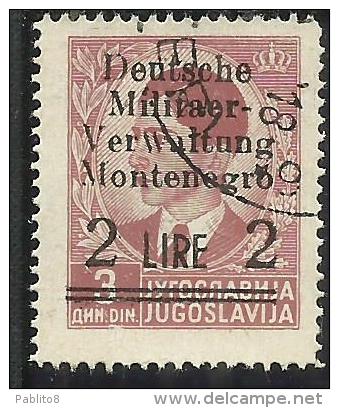 MONTENEGRO 1943 OCCUPAZIONE TEDESCA GERMAN OCCUPATION SOPRASTAMPATO SURCHARGED LIRE 2 SU 3 D USATO USED OBLITERE´ - Occup. Tedesca: Montenegro