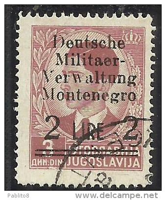 MONTENEGRO 1943 OCCUPAZIONE TEDESCA GERMAN OCCUPATION SOPRASTAMPATO SURCHARGED LIRE 2 SU 3 D USATO USED OBLITERE´ - Occup. Tedesca: Montenegro