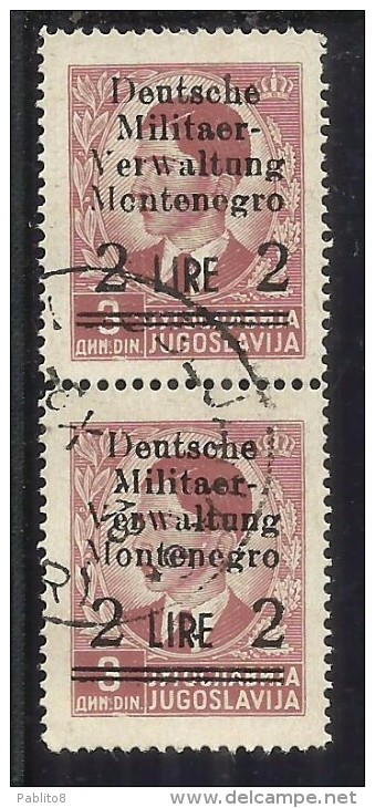 MONTENEGRO 1943 OCCUPAZIONE TEDESCA GERMAN OCCUPATION SOPRASTAMPATO SURCHARGED LIRE 2 SU 3 D COPPIA USATA USED OBLITERE´ - German Occ.: Montenegro