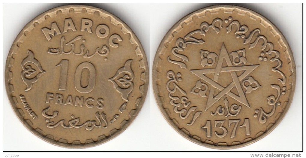 MAROCCO 10 Francs 1951 Mohammed V KM#y49 - Used - Marruecos