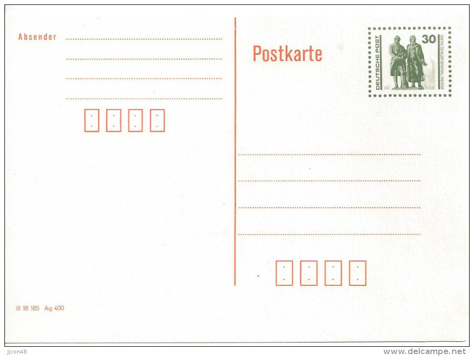 Germany (DDR)  1990  Postkarte  (*) Mi.P107 I  "Gothe-Schiller Denkmal" - Cartes Postales - Neuves