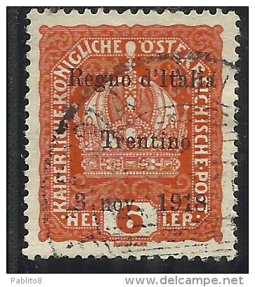 TRENTINO ALTO ADIGE 1918 SOPRASTAMPATO SURCHARGED 6 H USATO USED OBLITERE´ - Trento