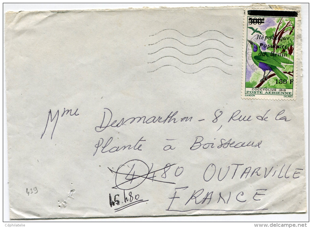 BENIN LETTRE  DEPART COTONOU ?-?-1986 R.P. DU BENIN POUR LA FRANCE - Bénin – Dahomey (1960-...)