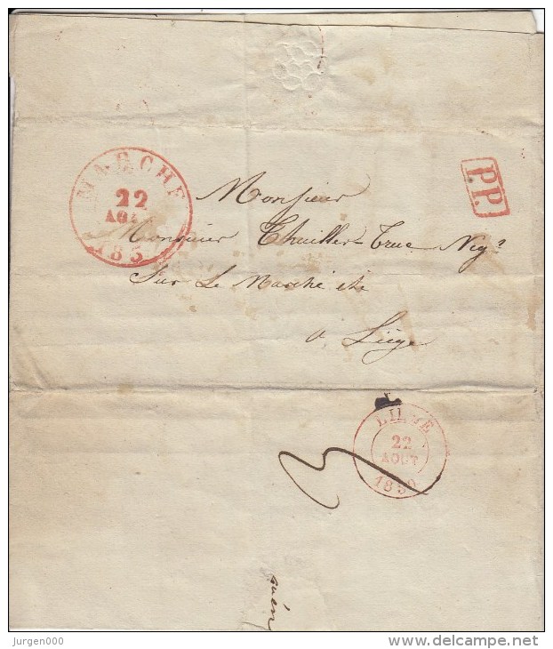 Voorloper Met Inhoud, Van Marche Naar Liege, PP (5604) - 1830-1849 (Belgique Indépendante)