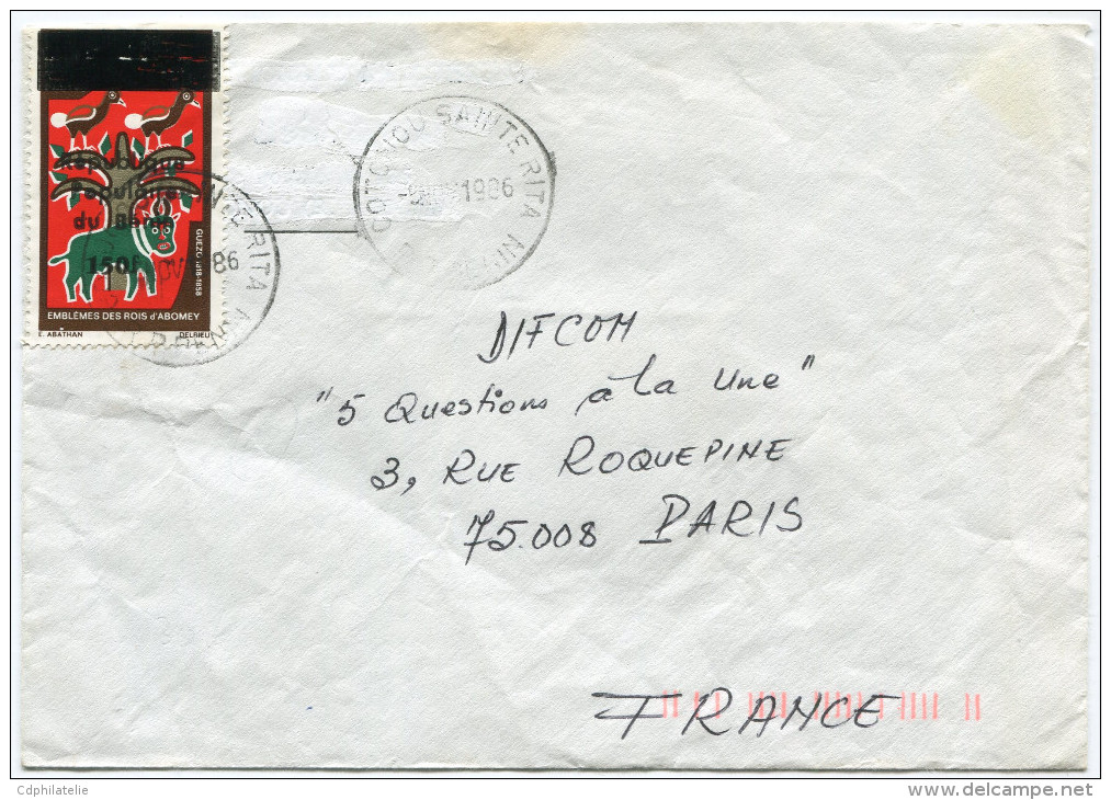 BENIN LETTRE DEPART COTONOU SAINTE RITA 5 NOV 1986 R.P. BENIN POUR LA FRANCE - Bénin – Dahomey (1960-...)