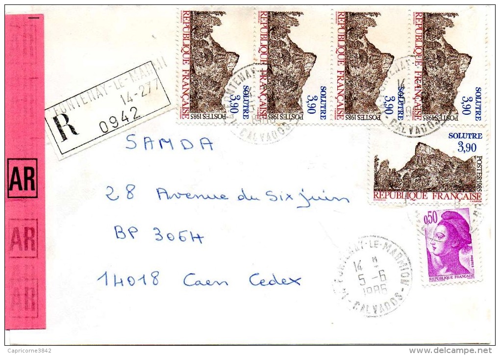 Lettre Recommandée - 1986 - 5 Timbres Solutré N°2388 - Covers & Documents