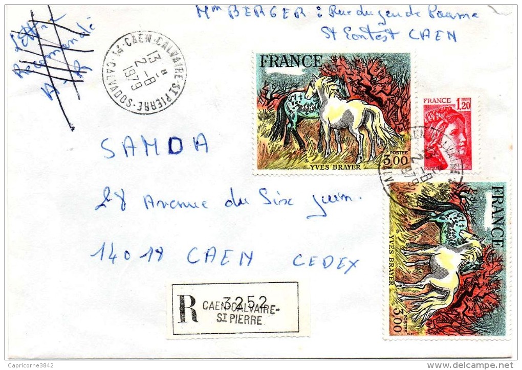 Lettre Recommandée - 1979 - 2 Timbres Yves Brayer (chevaux) N° 2026 - Usati