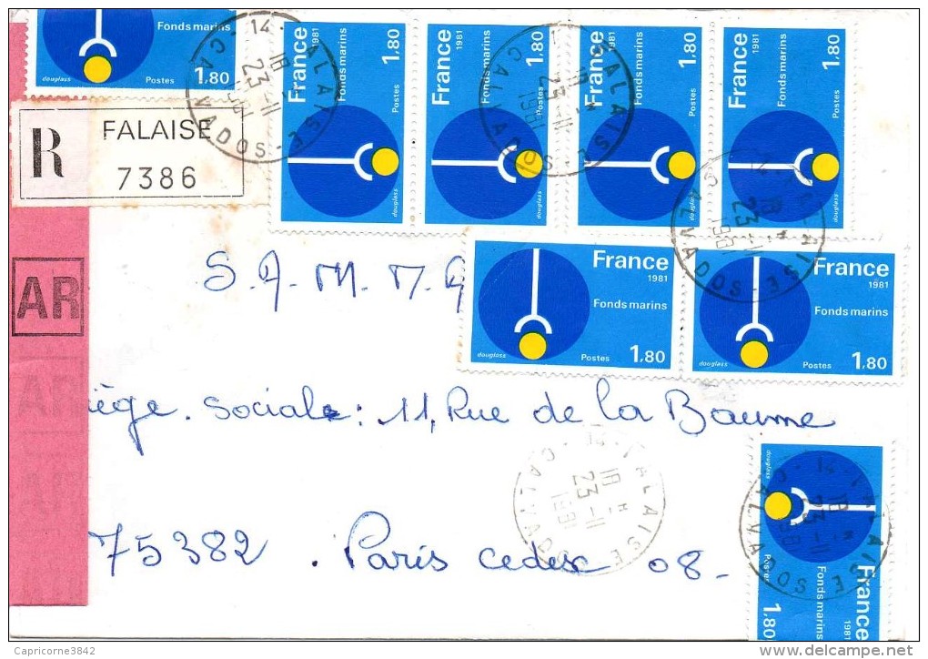 Lettre Recommandée - 1981 -  8 Timbres Fonds Marins N°2129 - Lettres & Documents