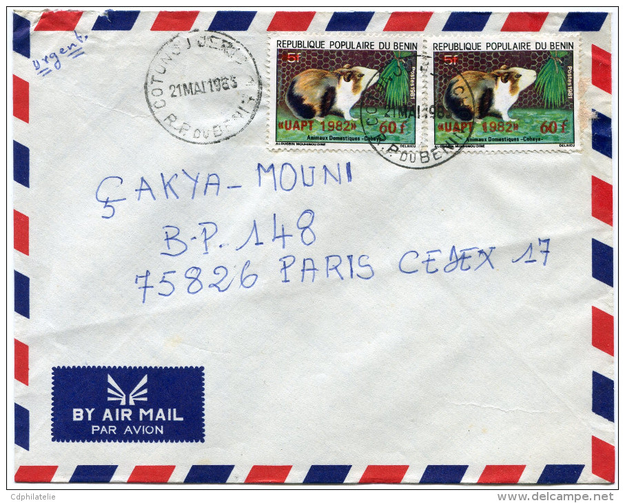 BENIN LETTRE PAR AVION DEPART COTONOU-JERICHO 21 MAI 1983 R. P. DU BENIN POUR LA FRANCE - Bénin – Dahomey (1960-...)
