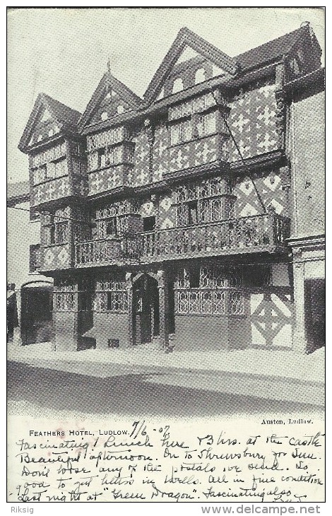 Feathers Hotel, Ludlow.  Postmark: Ludlow 1907.  S-2088 - Shropshire