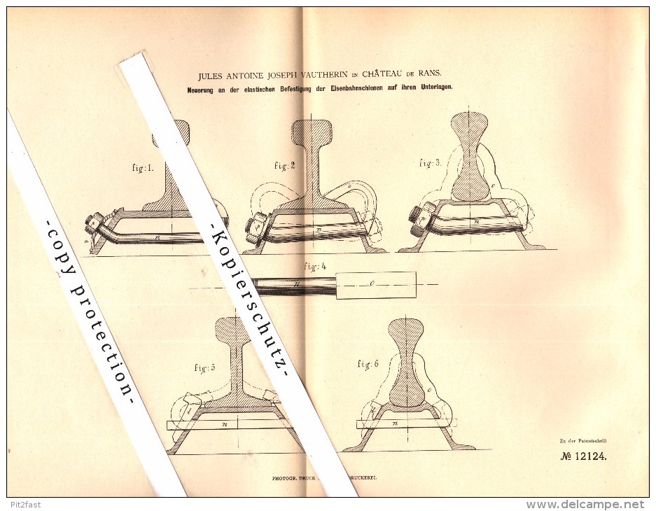 Original Patent - J.A. Vautherin à Chateau De Rans , 1880 , Fixation élastique Pour Voies Ferrées !!! - Historical Documents