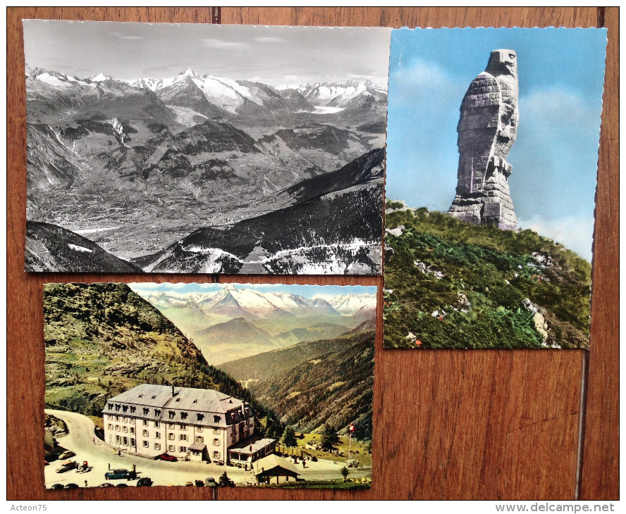 3 Cartes Postales - Suisse - Simplon (col / Monument / Hôtel Bellevue) - Années 1960 - Bellevue
