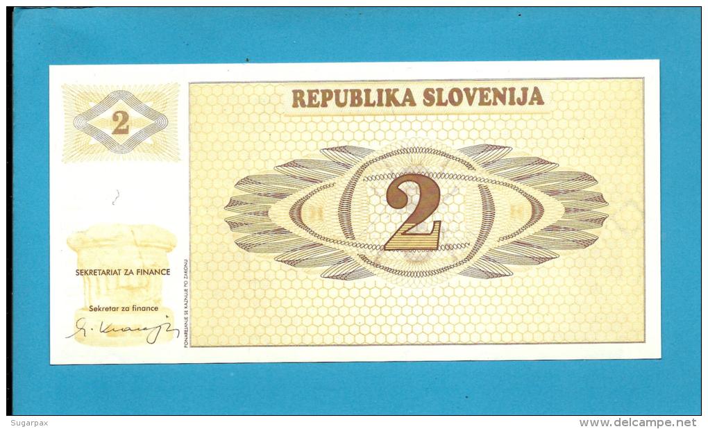 SLOVENIA - 2 TOLARJEV - 1990 - Pick 2 -  UNC. - Prefix AJ - Republika Slovenija - 2 Scans - Slovénie