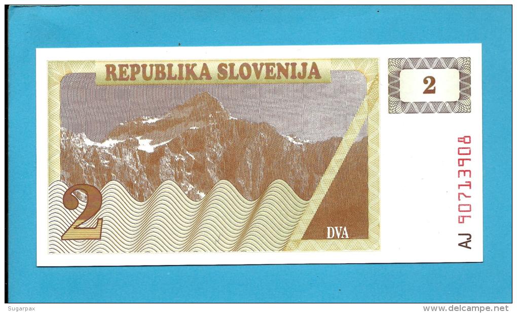 SLOVENIA - 2 TOLARJEV - 1990 - Pick 2 -  UNC. - Prefix AJ - Republika Slovenija - 2 Scans - Slowenien