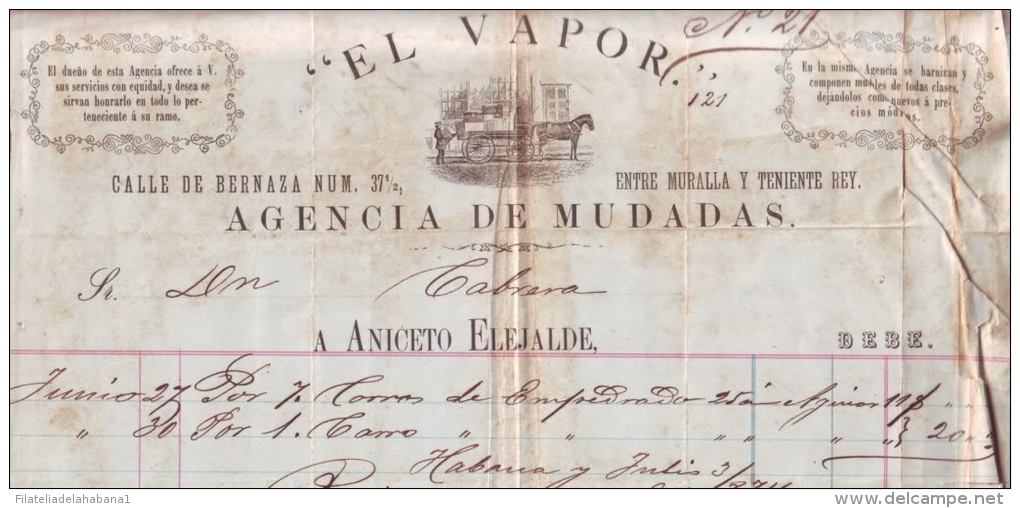 *E375 CUBA SPAIN INVOICE 1874 EL VAPOR AGENCIA MUDANZA ESPAÑA ENGRAVING INVOICE - Historical Documents