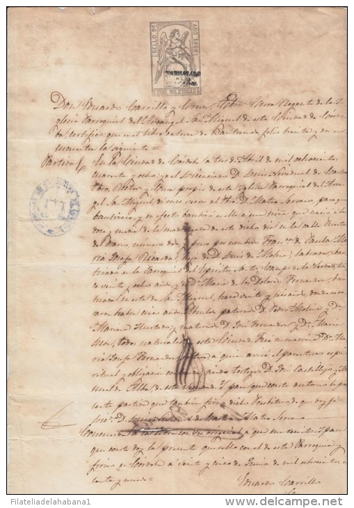 E167 ESPAÑA SPAINSEALLED PAPER \"HABILITADO POR LA NACION\" 1869. BLACK. 200 ML - Historical Documents