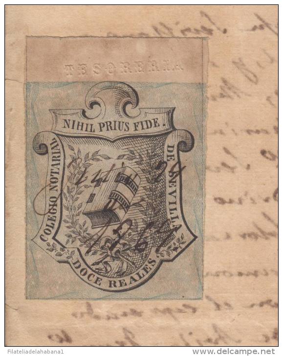 E165 ESPAÑA SPAIN SEALLED PAPER \"HABILITADO POR LA NACION\" 1869. BLUE. 200 ML - Historical Documents