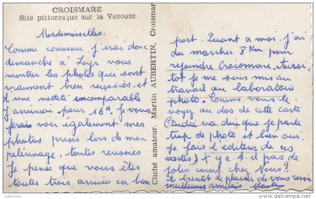 Croismare Près Luneville Avec Au Dos Courrier De Martin Aubertin Le Photographe De La Carte - Other & Unclassified