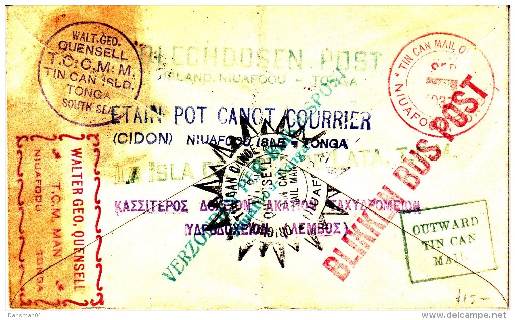 Tonga 1937 Tin Can Mail Cover - Tonga (...-1970)
