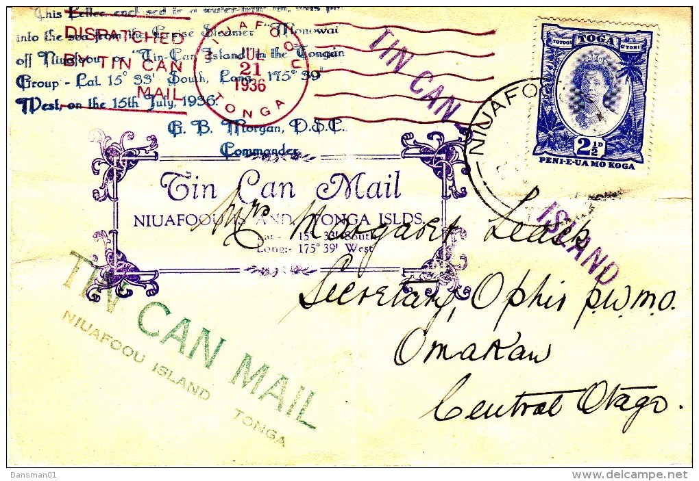 Tonga 1936 Tin Can Mail Cover - Tonga (...-1970)