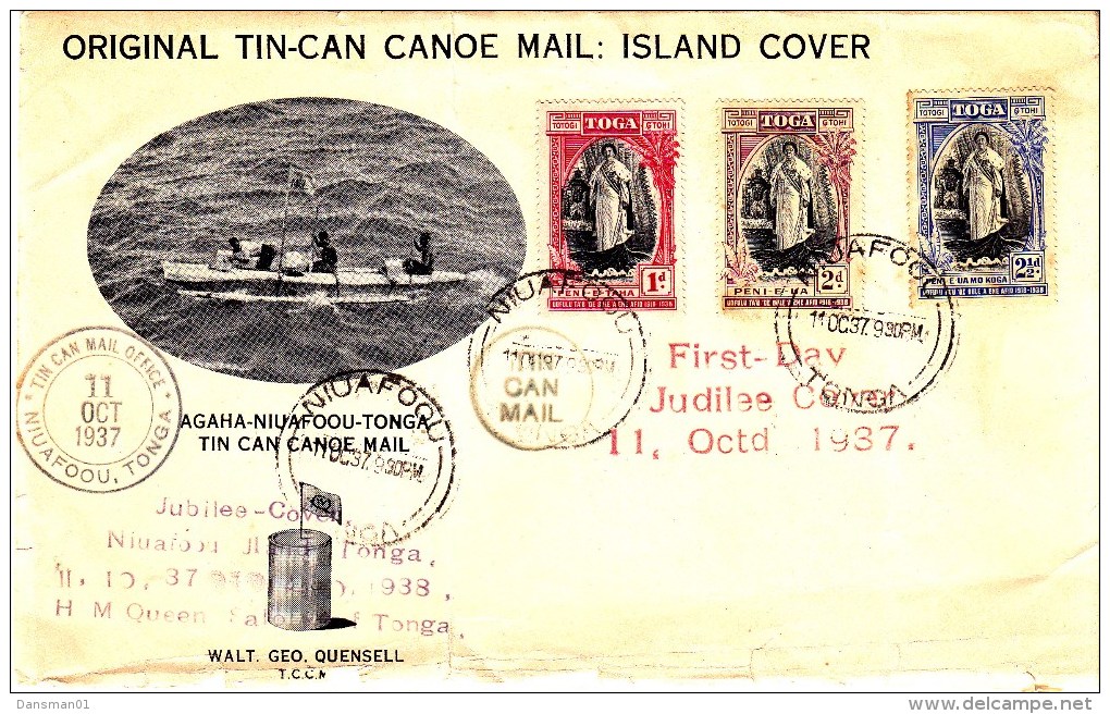 Tonga 1937 Tin Can Mail Cover - Tonga (...-1970)