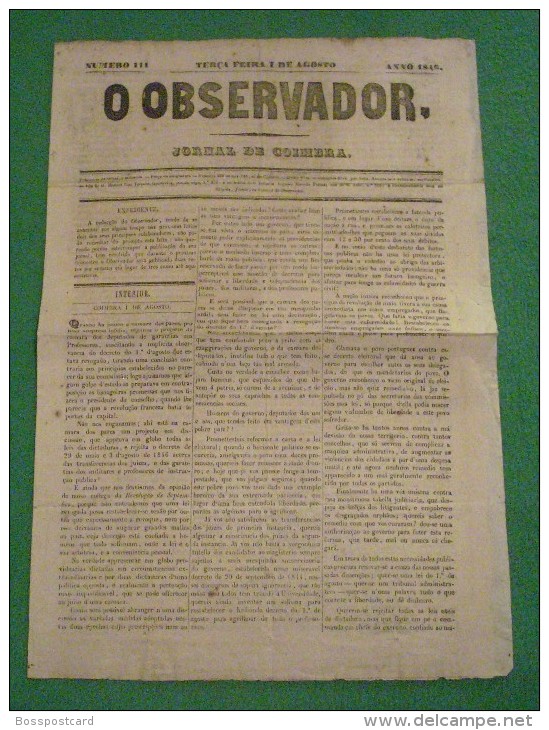 Coimbra - Jornal "O Observador" Nª 111 De 1846 - Magazines