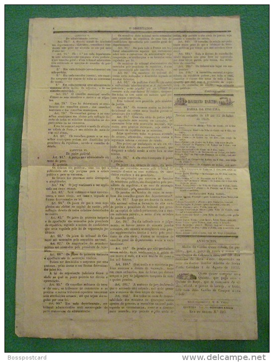 Coimbra - Jornal "O Observador" Nª 111 De 1846 - Revistas & Periódicos