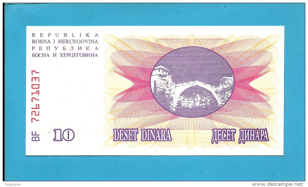 BOSNIA &amp; HERZEGOVINA - 10 DINARA - 1992 - Pick 10 - UNC. -  Prefix BF - Narodna Banka Bosne I Hercegovine - Bosnia Y Herzegovina