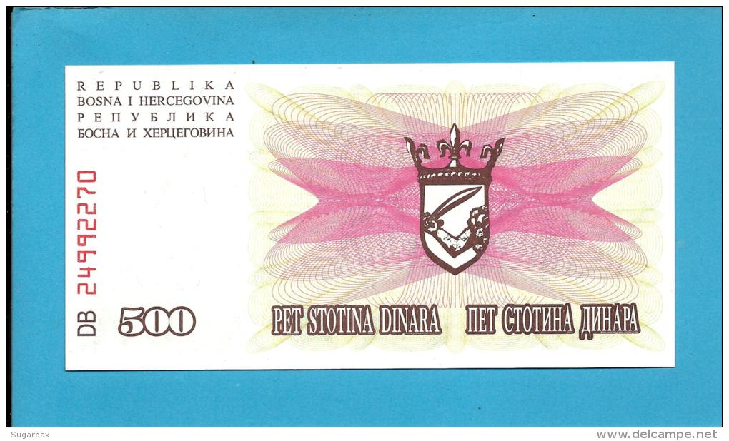 BOSNIA &amp; HERZEGOVINA - 500 DINARA - 1992 - Pick 14 - UNC. -  Prefix DB - Narodna Banka Bosne I Hercegovine - Bosnia Erzegovina