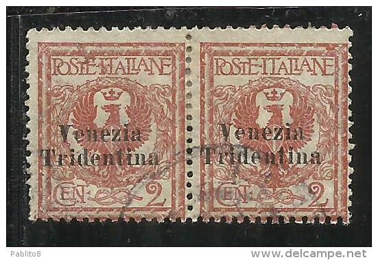 TRENTINO ALTO ADIGE 1918 SOPRASTAMPATO D´ITALIA ITALY OVERPRINTED CENT. 2 C USATO USED OBLITERE´ - Trentin