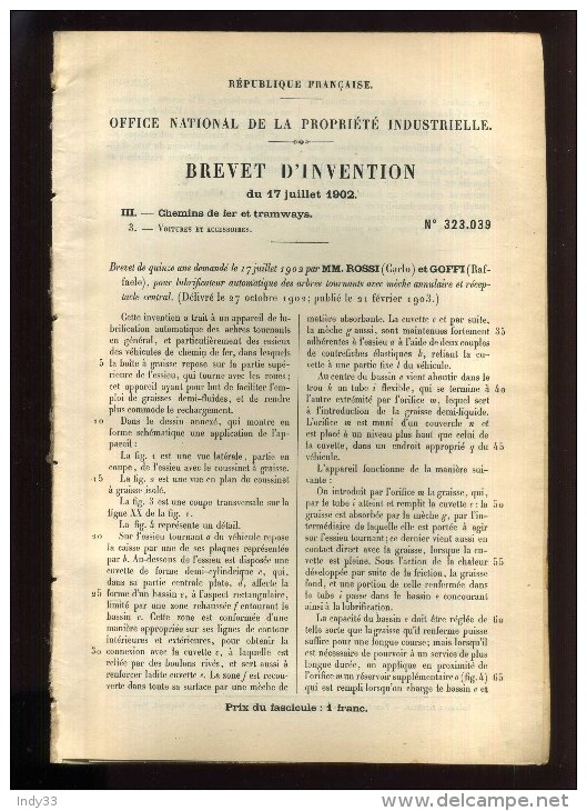 - CHEMINS DE FER ET TRAMWAYS . BREVET D'INVENTION DE 1902 . - Eisenbahnverkehr
