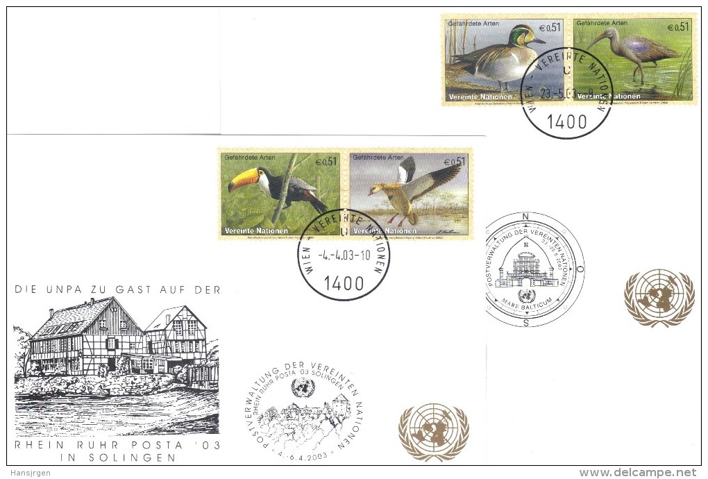 RTY239 UNO WIEN 2003  MICHL 389/92  Auf 2 STÜCK WEISSE KARTEN - White Cards - Used Stamps
