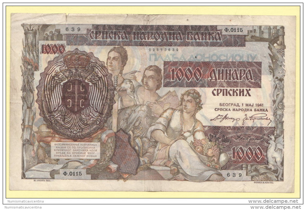 Serbia 1000 Dinari 1941 2° WW - Serbia