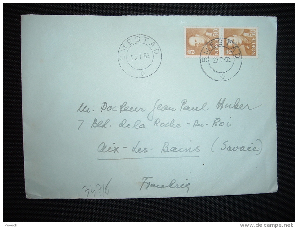 LETTRE POUR LA FRANCE TP 50 X2 OBL.23 7 62 SMESTAD - Lettres & Documents