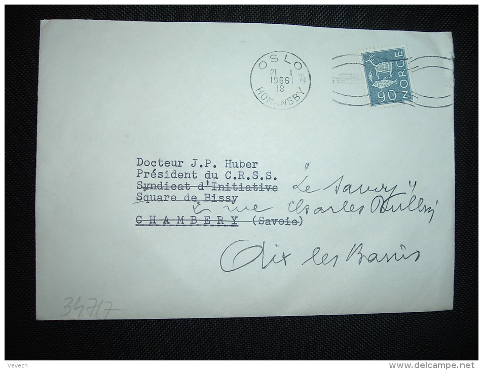 LETTRE POUR LA FRANCE TP 90 OBL.MEC.31 I 1966 OSLO + AMBASSADE DE FRANCE EN NORVEGE - Storia Postale