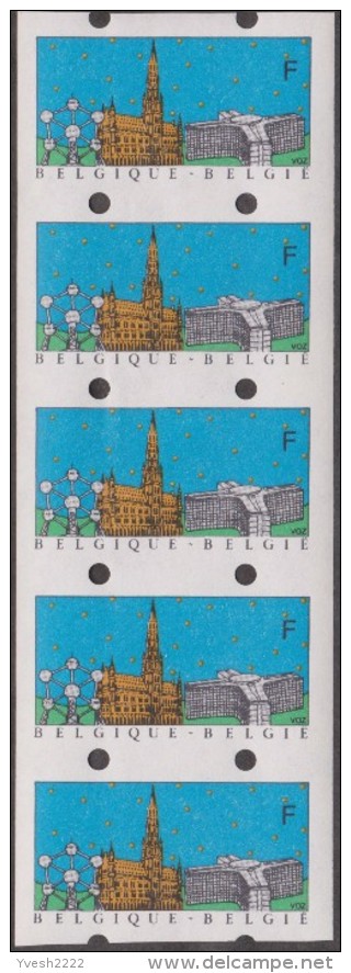 Belgique 1990 COB ATM 80. Timbres De Distributeurs, Bande De 5, Sans Valeur Faciale. Belgica´90, Atomium - 1958 – Brussels (Belgium)