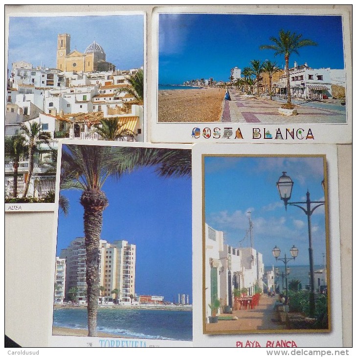 Cp LOT 4X Costa Blanca Souvenir Bonjour TORREVIEJA LANZAROTEALTEA CAMPELLO TIMBRES - Colecciones Y Lotes